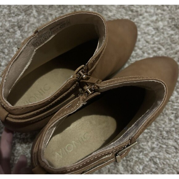 Vionic Ankle Boots Womens 8 Brown Upton Side Zip Almond Toe Casual Leather - Picture 7 of 10